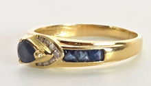 Load image into Gallery viewer, 2378: Vintage; 18ct Gold Blue Sapphires Diamonds Dress/ Stacker Ring
