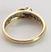 Load image into Gallery viewer, 2378: Vintage; 18ct Gold Blue Sapphires Diamonds Dress/ Stacker Ring
