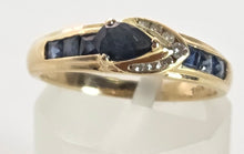 Load image into Gallery viewer, 2378: Vintage; 18ct Gold Blue Sapphires Diamonds Dress/ Stacker Ring
