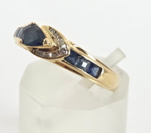 Load image into Gallery viewer, 2378: Vintage; 18ct Gold Blue Sapphires Diamonds Dress/ Stacker Ring
