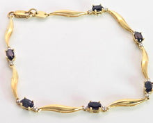 Load image into Gallery viewer, 2382: Vintage: 9ct Gold Blue Sapphires Natural Diamonds Link Bracelet (18cm)
