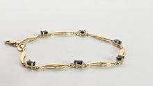 Load image into Gallery viewer, 2382: Vintage: 9ct Gold Blue Sapphires Natural Diamonds Link Bracelet (18cm)
