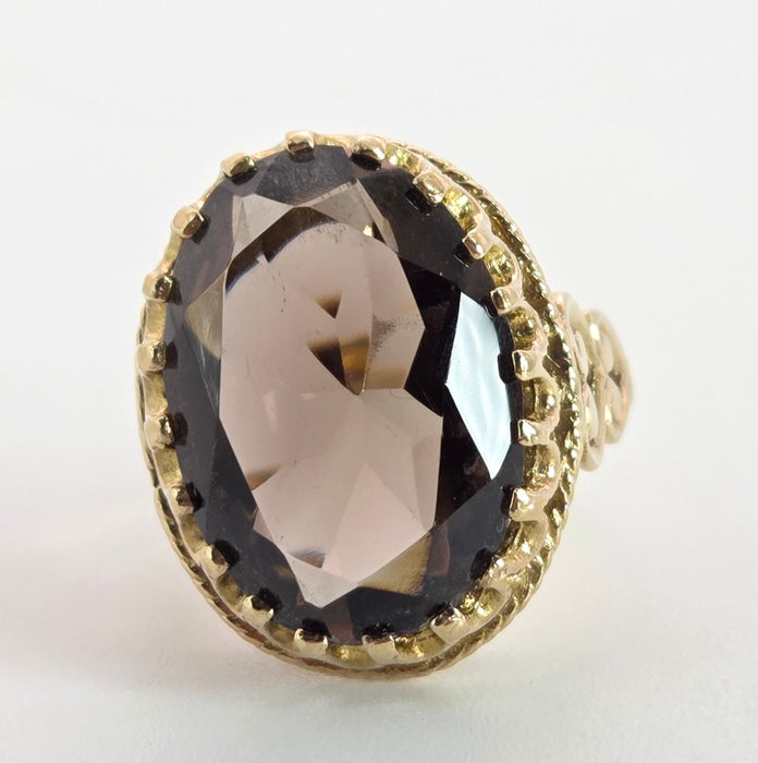 2387- Vintage 9ct Gold large Smokey Quartz Cocktail Ring- From 1976