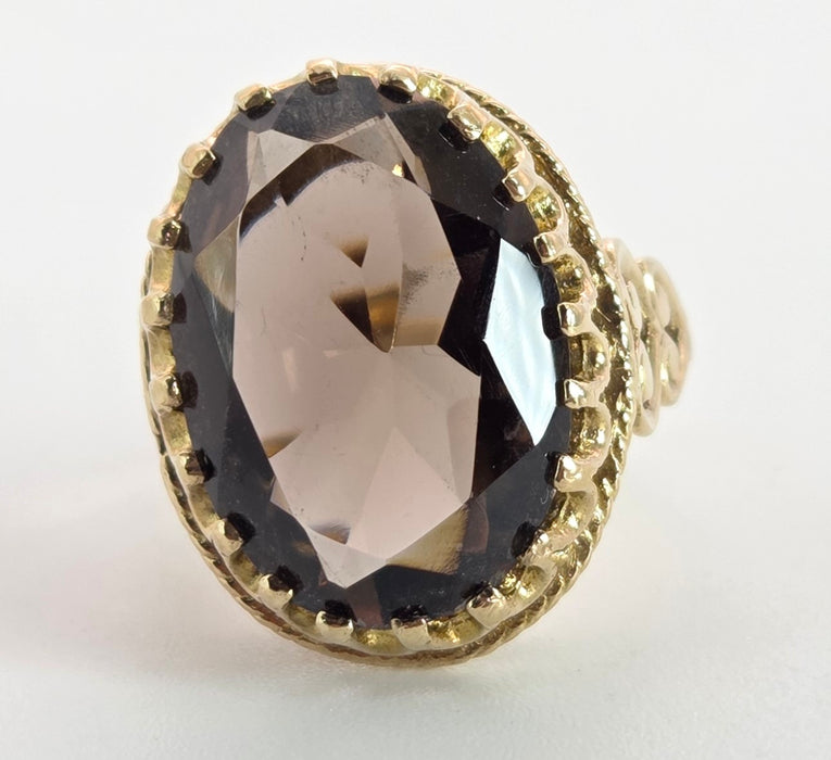 2387- Vintage 9ct Gold large Smokey Quartz Cocktail Ring- From 1976