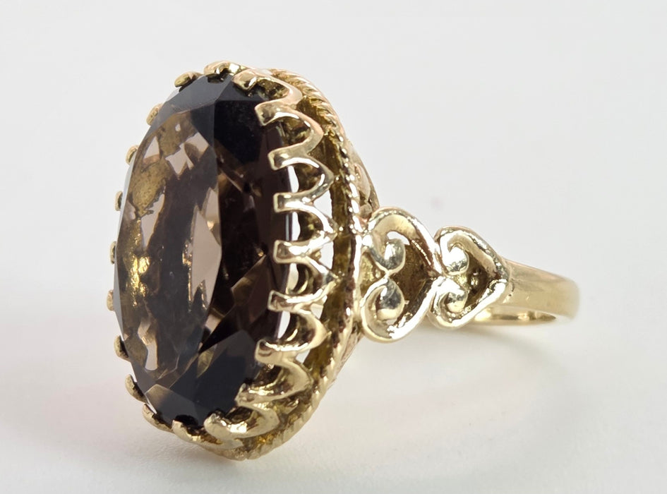 2387- Vintage 9ct Gold large Smokey Quartz Cocktail Ring- From 1976