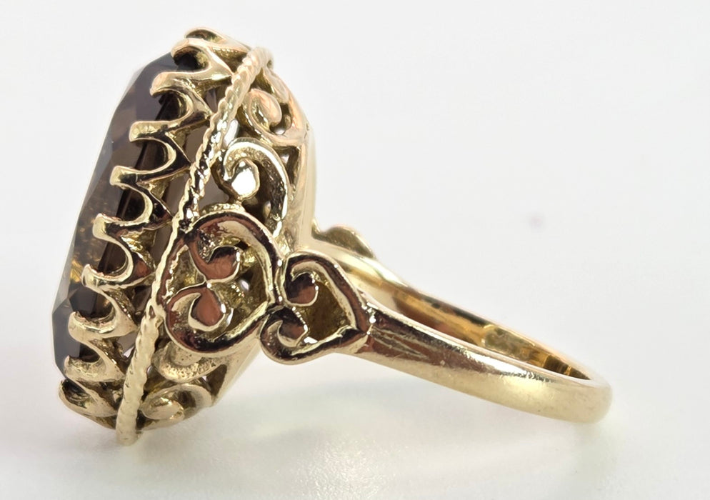 2387- Vintage 9ct Gold large Smokey Quartz Cocktail Ring- From 1976