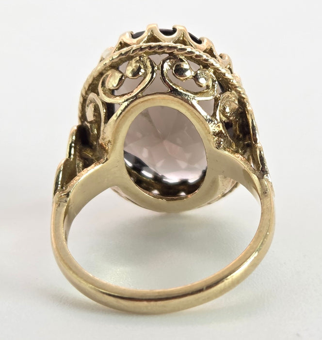 2387- Vintage 9ct Gold large Smokey Quartz Cocktail Ring- From 1976