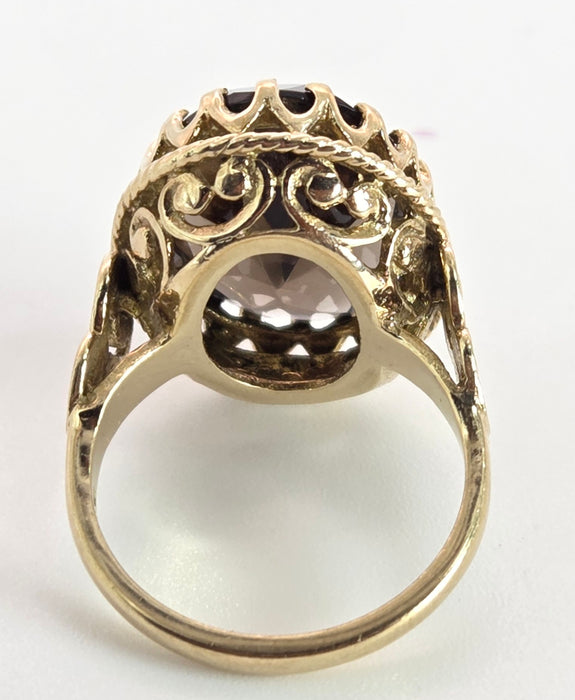 2387- Vintage 9ct Gold large Smokey Quartz Cocktail Ring- From 1976