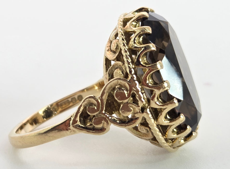 2387- Vintage 9ct Gold large Smokey Quartz Cocktail Ring- From 1976