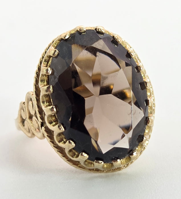 2387- Vintage 9ct Gold large Smokey Quartz Cocktail Ring- From 1976
