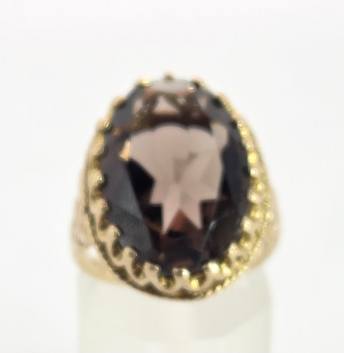 2387- Vintage 9ct Gold large Smokey Quartz Cocktail Ring- From 1976