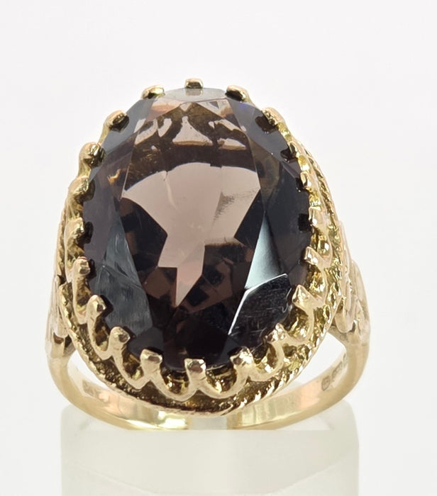 2387- Vintage 9ct Gold large Smokey Quartz Cocktail Ring- From 1976