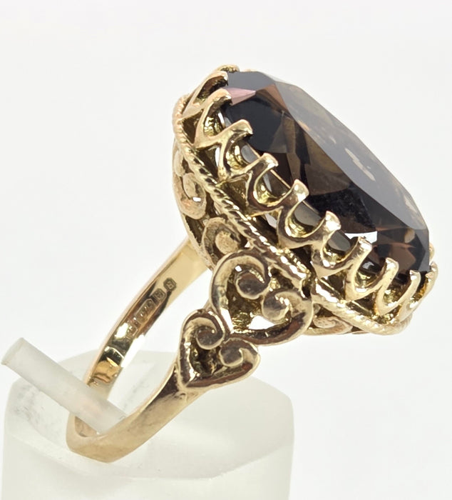 2387- Vintage 9ct Gold large Smokey Quartz Cocktail Ring- From 1976