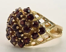 Load image into Gallery viewer, 2388: Vintage: 9ct Gold 23 Garnets Geometric Set Statement Cluster Ring
