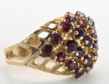 Load image into Gallery viewer, 2388: Vintage: 9ct Gold 23 Garnets Geometric Set Statement Cluster Ring

