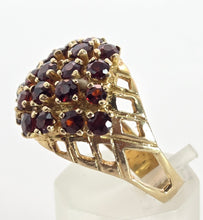 Load image into Gallery viewer, 2388: Vintage: 9ct Gold 23 Garnets Geometric Set Statement Cluster Ring
