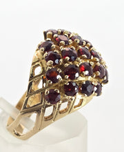 Load image into Gallery viewer, 2388: Vintage: 9ct Gold 23 Garnets Geometric Set Statement Cluster Ring
