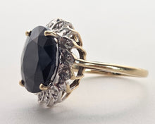 Load image into Gallery viewer, 2423: Vintage: 9ct Gold Australian Blue Sapphire Natural diamonds Cluster Ring
