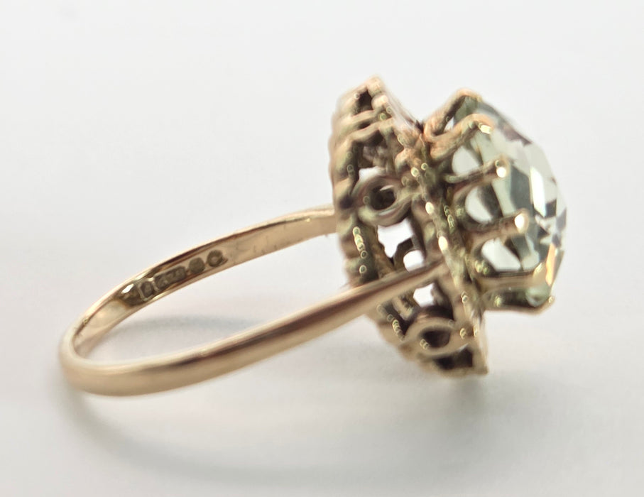 2433: Vintage: 9ct Gold Large Mint Green Amethyst Ring -From 1967