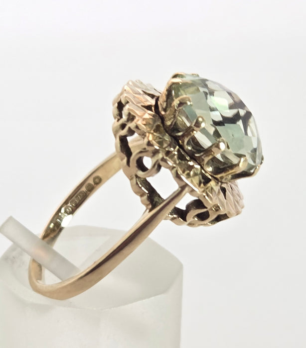 2433: Vintage: 9ct Gold Large Mint Green Amethyst Ring -From 1967