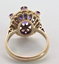 Load image into Gallery viewer, 2437: Vintage: Statement 9ct Gold Openwork Amethysts Openwork Ring- From 1975
