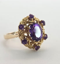 Load image into Gallery viewer, 2437: Vintage: Statement 9ct Gold Openwork Amethysts Openwork Ring- From 1975
