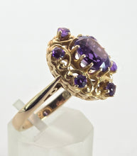 Load image into Gallery viewer, 2437: Vintage: Statement 9ct Gold Openwork Amethysts Openwork Ring- From 1975
