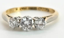 Load image into Gallery viewer, 0149Vintage: 18ct Gold Platinum Setting Round Brilliants Cut Diamonds (0.57ct) Trilogy Ring
