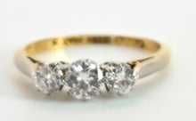 Load image into Gallery viewer, 0149Vintage: 18ct Gold Platinum Setting Round Brilliants Cut Diamonds (0.57ct) Trilogy Ring
