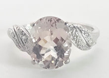 Load image into Gallery viewer, 0341- Vintage: 9ct White Gold Pink Morganite 14 Natural Sparkling Diamonds Ring
