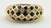 Load image into Gallery viewer, 0636: Vintage 9ct Gold Blue Sapphires Natural Sparkling Diamonds Geometric Set Rng
