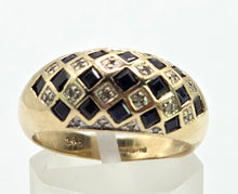 Load image into Gallery viewer, 0636: Vintage 9ct Gold Blue Sapphires Natural Sparkling Diamonds Geometric Set Rng
