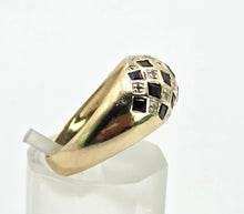 Load image into Gallery viewer, 0636: Vintage 9ct Gold Blue Sapphires Natural Sparkling Diamonds Geometric Set Rng
