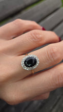Load image into Gallery viewer, 2498 Vintage: 9ct Gold Australian Sapphira 20 Diamonds Diana Style Cluster Ring- From 1986
