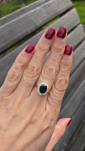 2498 Vintage: 9ct Gold Australian Sapphira 20 Diamonds Diana Style Cluster Ring- From 1986