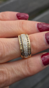0433: Vintage: 9ct Gold Champagne & White Diamonds Dress Ring- 52 natural diamonds, Fabulous