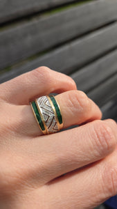 2455 Vintage: 9ct Gold Art Deco Style Emeralds Diamonds Dress Ring