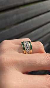 2455 Vintage: 9ct Gold Art Deco Style Emeralds Diamonds Dress Ring