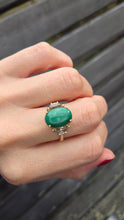Load image into Gallery viewer, 2487 Vintage; 9ct Gold Large Malachite Aquamarines Cocktail Ring
