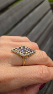 6191 Vintage: 9ct Gold  Blue Tanzanites Diamonds Geometric Set Statement Ring