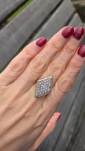 Load image into Gallery viewer, 6191 Vintage: 9ct Gold  Blue Tanzanites Diamonds Geometric Set Statement Ring
