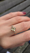 Load image into Gallery viewer, 2223 Vintage: 9ct Gold Square Cut Peridot 6 Natural Diamonds Dress Ring
