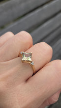 Load image into Gallery viewer, 2223 Vintage: 9ct Gold Square Cut Peridot 6 Natural Diamonds Dress Ring
