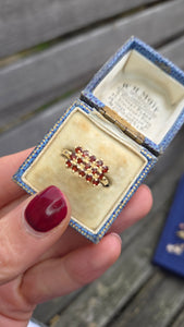 6292 Vintage: 14ct 15 Rich Red  Red Garnets Geometric Set  Signet Ring