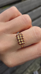 6292 Vintage: 14ct 15 Rich Red  Red Garnets Geometric Set  Signet Ring