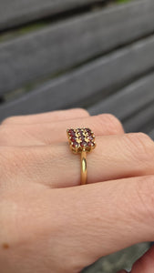 6292 Vintage: 14ct 15 Rich Red  Red Garnets Geometric Set  Signet Ring