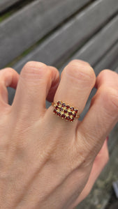 6292 Vintage: 14ct 15 Rich Red  Red Garnets Geometric Set  Signet Ring