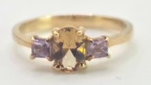 Load image into Gallery viewer, 1246: Vintage 9ct Gold Citrine &amp; Amethyst 3-Stone Straight Ring
