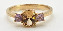 Load image into Gallery viewer, 1246: Vintage 9ct Gold Citrine &amp; Amethyst 3-Stone Straight Ring
