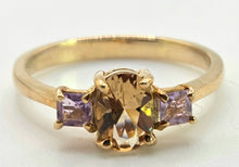 Load image into Gallery viewer, 1246: Vintage 9ct Gold Citrine &amp; Amethyst 3-Stone Straight Ring
